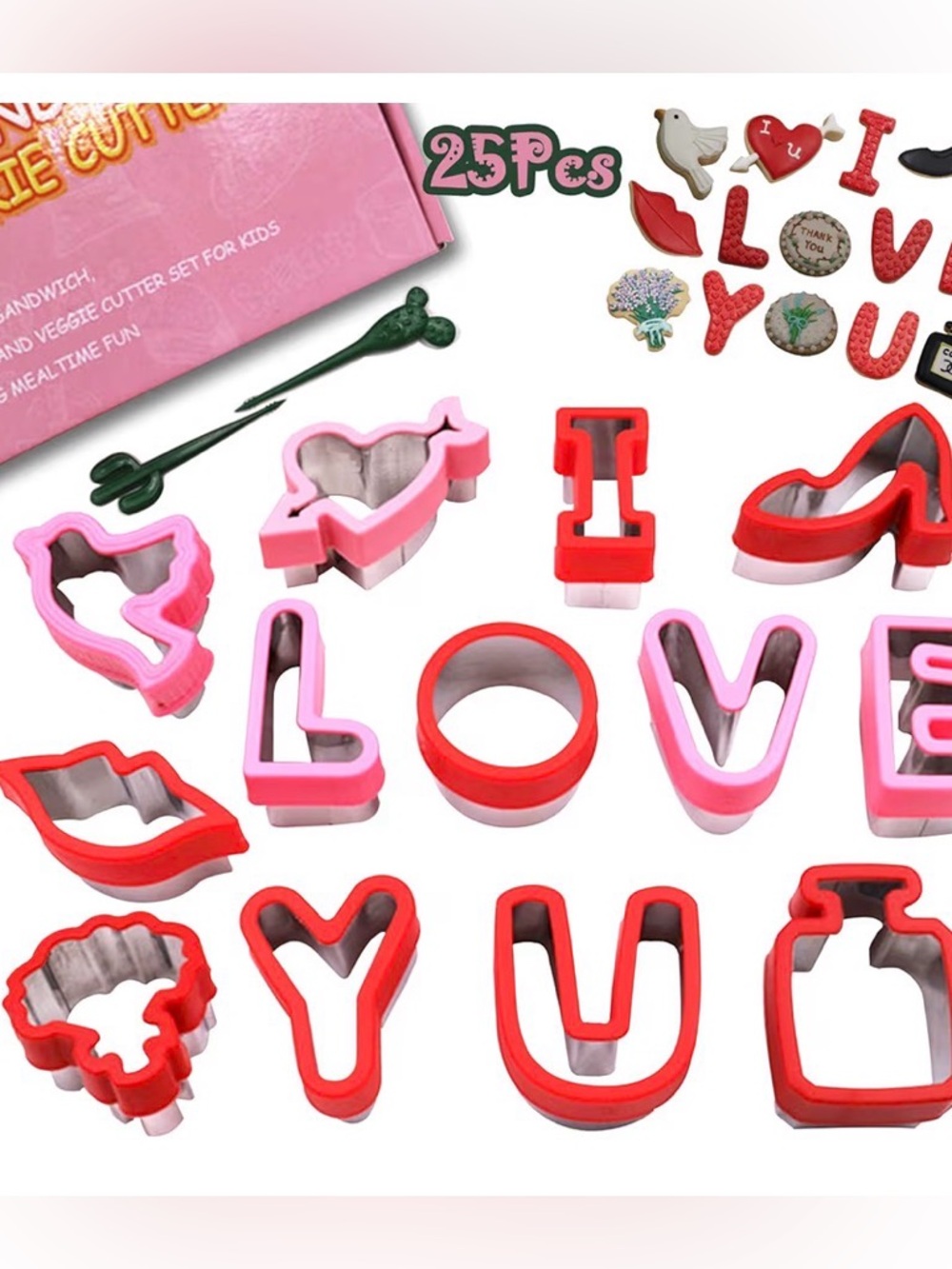 Valentine 'LOVE' & Shapes Cookie Cutter Set - Pink & Red